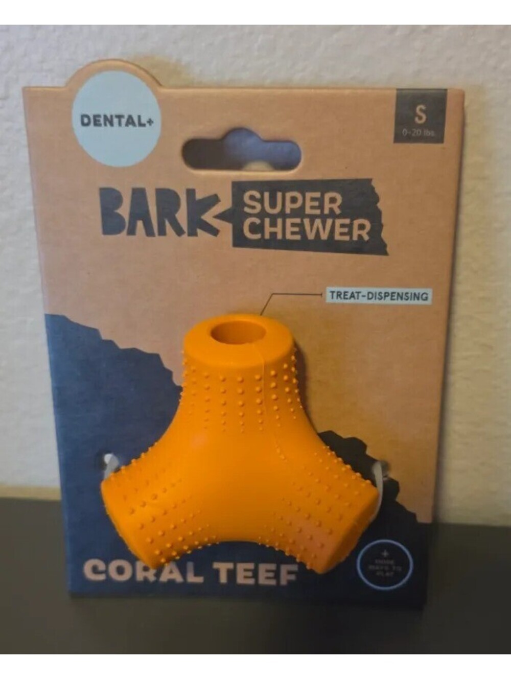 BARK SUPER CHEWER CORAL TEEF DENTAL DOG TOY SMALL 0-20 LBS TREAT DISPENSING NEW